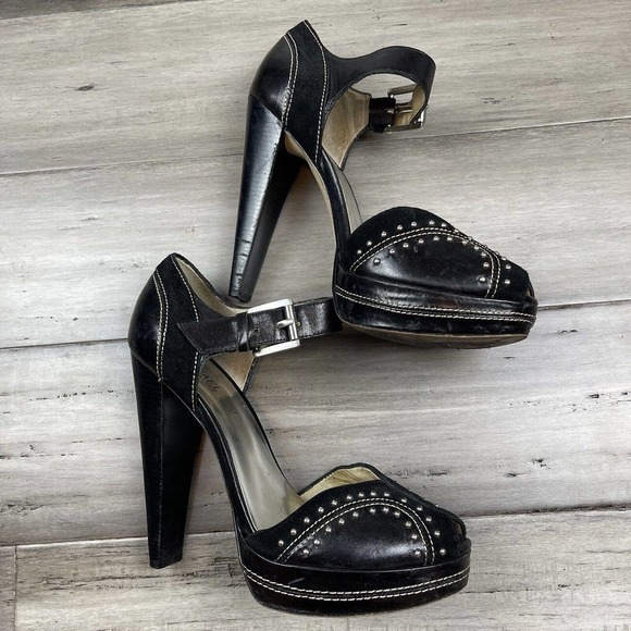 Michael Kors Astor Quarter Strap Heels Women's Black Silver Studs 9 - Picture 2 of 8